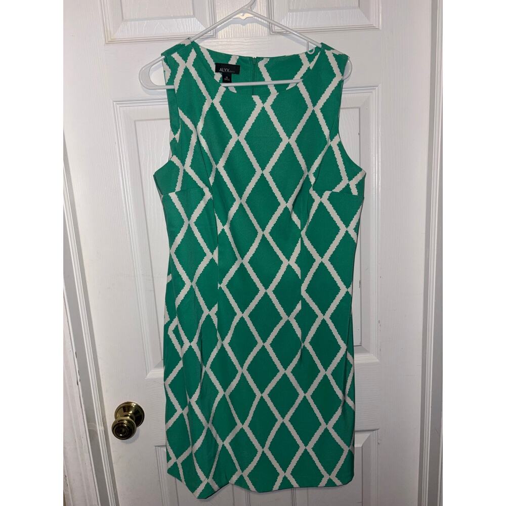 Alyx dresses green white lattice print sheath dress size 16